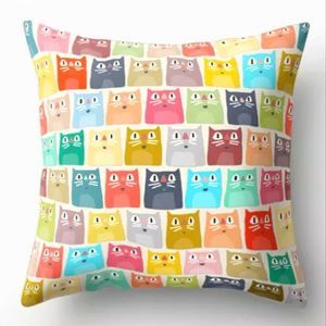 Cat Theme Cartoon Design Colorful Kitty Pattern Zippered Accent Pillowcase